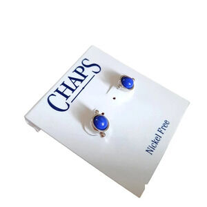 Chaps Circular Blue Stones Stud Earrings Silver Toned